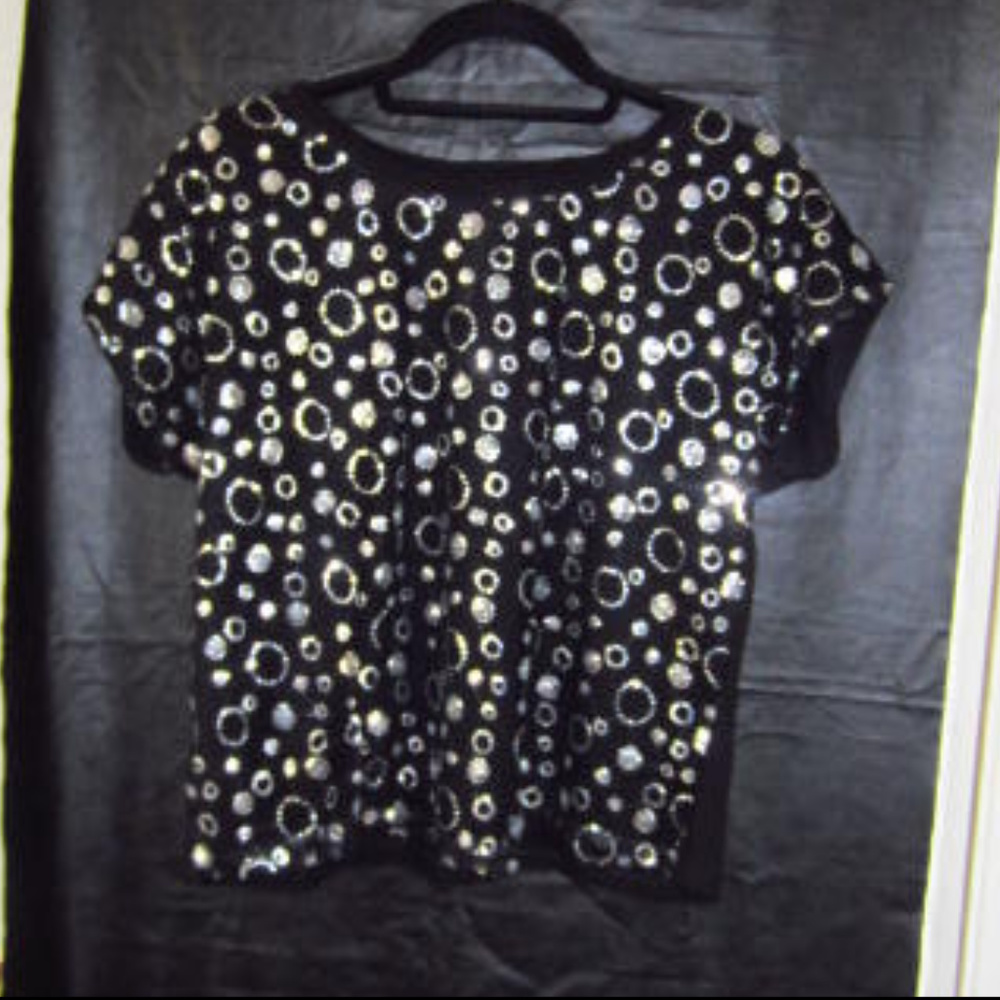 Aveo sheer black sequin top pullover siz large